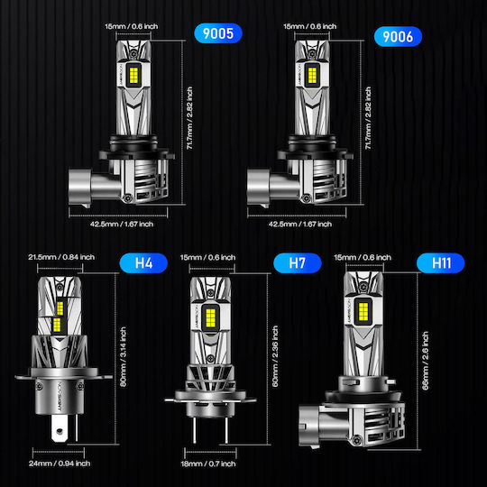 NovSight Lamps Car & Motorcycle H11 / H8 / H9 LED 6500K Cold White 12-24V 70W 2pcs