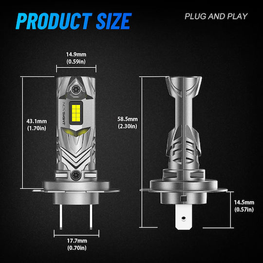 NovSight Лампи Автомобила & Мотоциклета H7 LED 6500К Хладно бяло 12-24V 60W 2бр