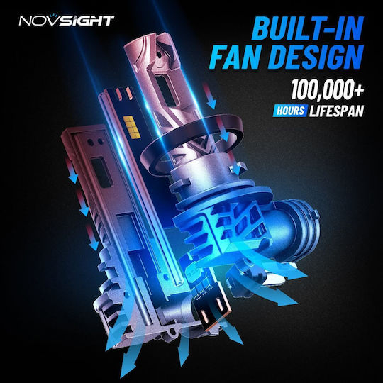 NovSight Λάμπες Αυτοκινήτου & Μοτοσυκλέτας H11 / H8 / H9 LED 6500K Ψυχρό Λευκό 12-24V 60W 2τμχ