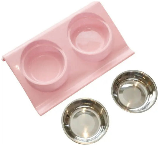 ATL Edelstahl Schalen Futter & Wasser für Hund & Katze auf Basis von 2x 11cm in Rosa Farbe