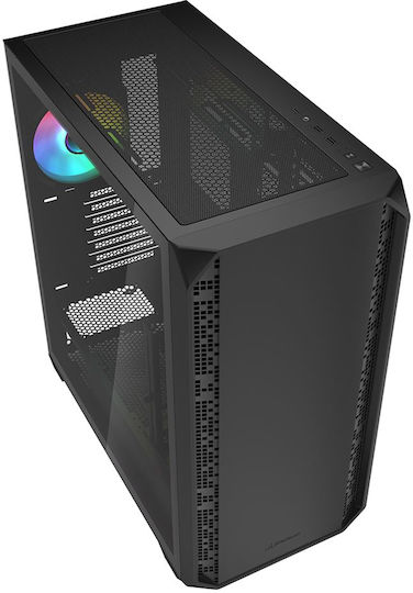 Sharkoon AK2 RGB Gaming Midi Tower Κουτί Υπολογιστή με Πλαϊνό Παράθυρο Μαύρο