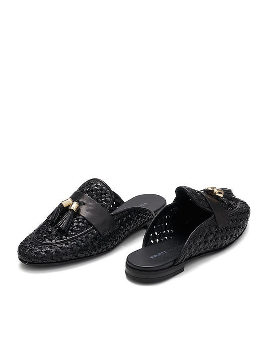 Flat Δερμάτινα Mules σε Μαύρο Χρώμα