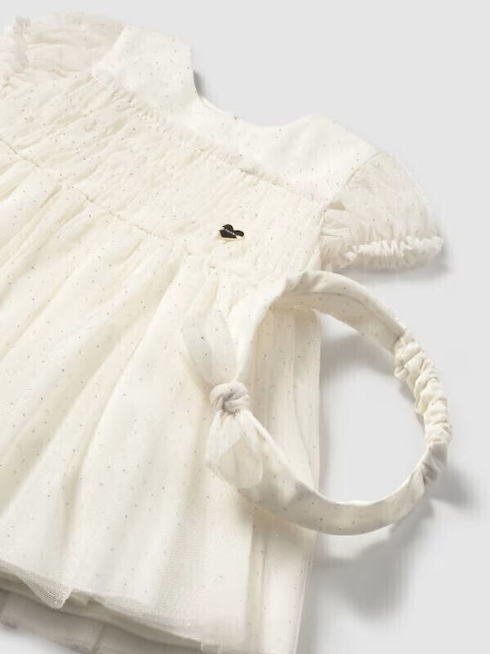 Kinderkleid Kurzärmelig Tüll Ecru