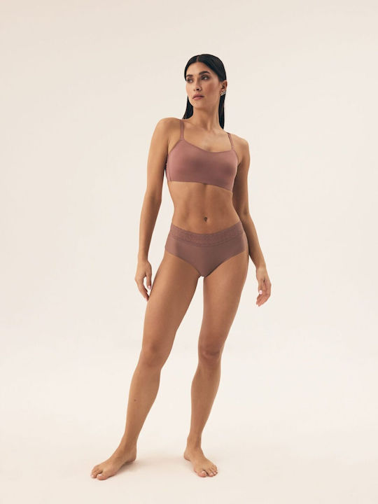 Polly 2 Βαμβακερά High Waist Women's Slip 2Pack Seamless with Lace Mocha