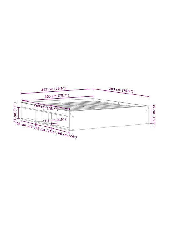 Vidaxl Bettgestell ohne Matratze Schwarze Eiche 200x200cm Holzwerkstoff 1 Stück Doppel Braun