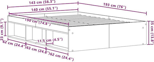 Vidaxl Bettgestell ohne Matratze Schwarze Eiche 140x190cm 1 Stück Einzel Braun