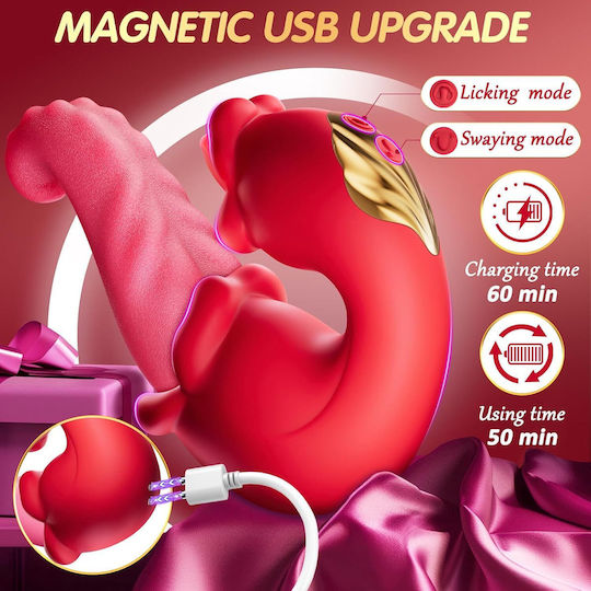 SMD Tongistador, Dual Tongue με 10 Licking & Thrusting Modes Клитор Вибратор Червен