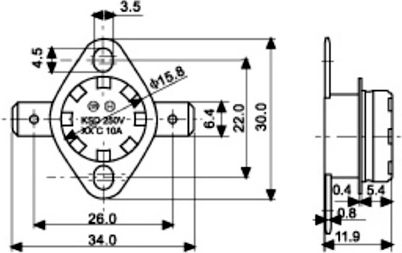 Thermostat Metal Horizontal Φ15.8 Screw 70°C 10A/250V FBHL NC Hol