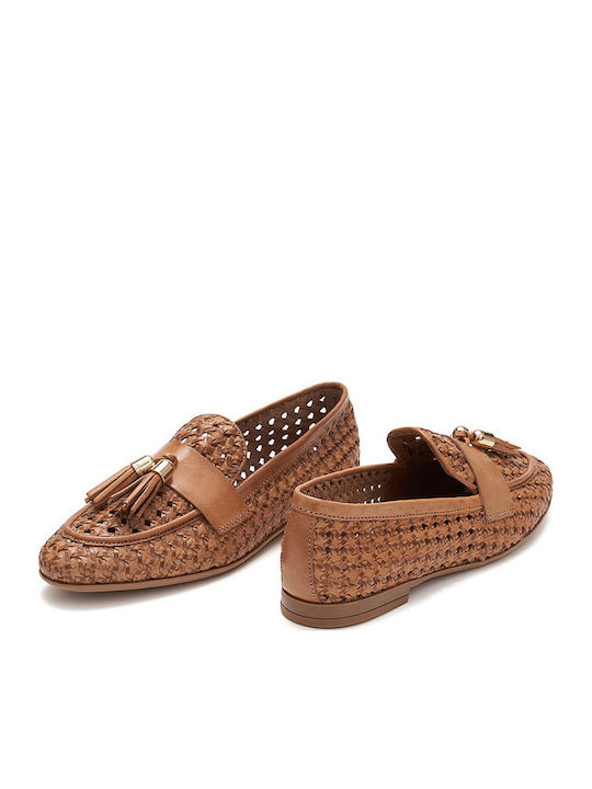 Leather Women's Loafers in Tabac Brown Color