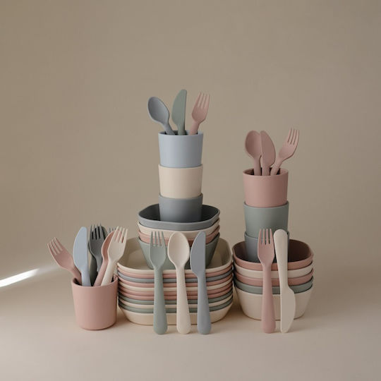 Mushie Σετ Βρεφικά Μαχαιροπίρουνα Cutlery από Σιλικόνη Γαλάζια 3τμχ