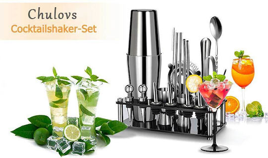 Chulovs 20-teiliges Cocktail-Shaker-Set Boston Barkeeper Edelstahl Acrylständer Professionelle Barwerkzeuge Getränkemischung