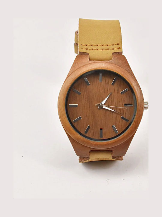 Beltipo Men's Watch Battery with Beige Leather Strap