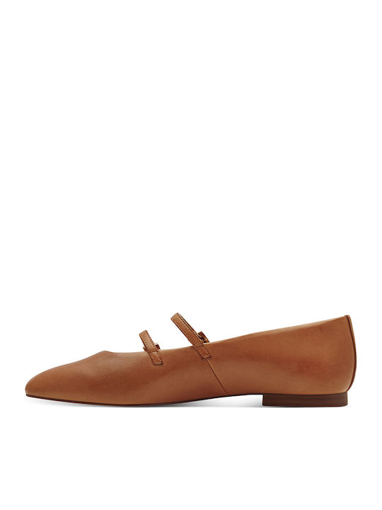 Leather Ballerinas With strap Tabac Brown