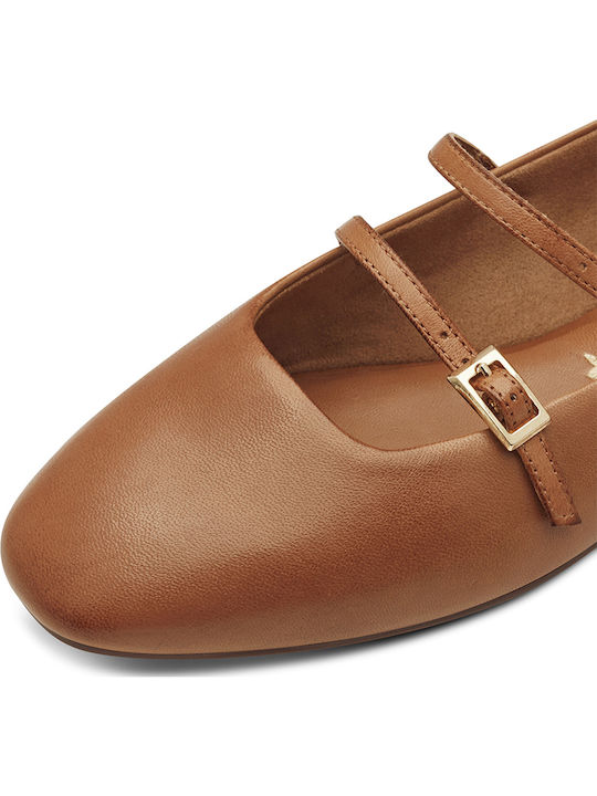 Leather Ballerinas With strap Tabac Brown