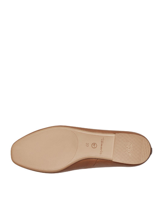 Leather Ballerinas With strap Tabac Brown