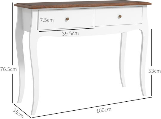 Wooden Console Table Λευκό Και Σκούρο Καφέ L100xW35xH76.5cm