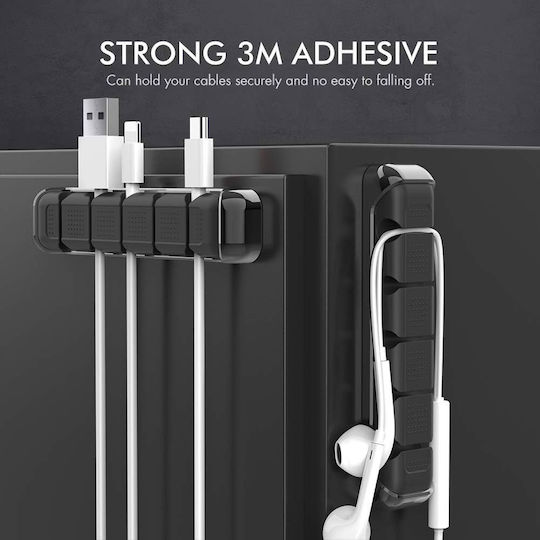 Ahastyle Jppt125 Organizer & Cable Holder Cable Organizer 5 Slots & Cable Clip Helps with Cable Management Office Car USB Cable Power Cable/Wire Black