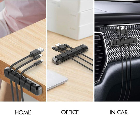 Ahastyle Jppt125 Organizer & Cable Holder Cable Organizer 5 Slots & Cable Clip Helps with Cable Management Office Car USB Cable Power Cable/Wire Black