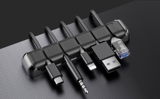 Ahastyle Jppt125 Organizer & Cable Holder Cable Organizer 5 Slots & Cable Clip Helps with Cable Management Office Car USB Cable Power Cable/Wire Black