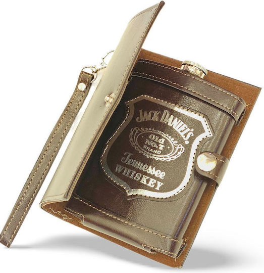 Edelstahlflasche mit brauner Ledertasche 266ml