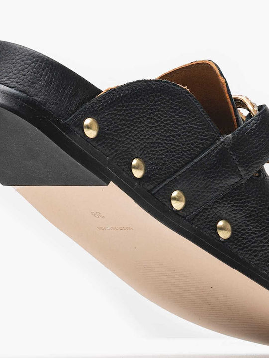 Leder Mules mit Absatz in Schwarz Farbe