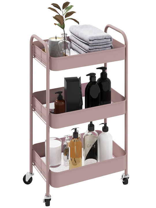 HomCom Metallic Kitchen Trolley 3 Tiers Pink 45x30.6x79cm
