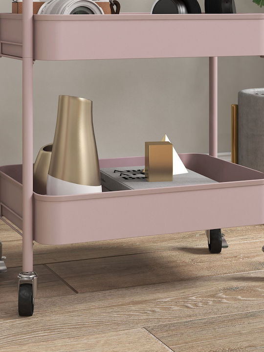 HomCom Metallic Kitchen Trolley 3 Tiers Pink 45x30.6x79cm