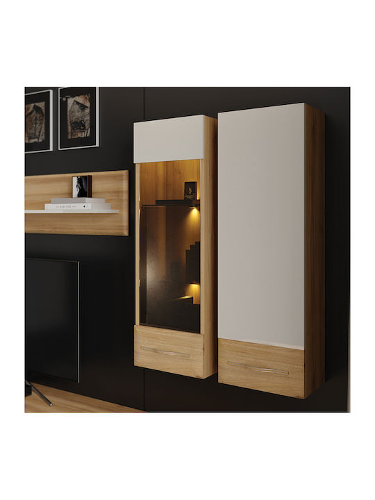 Soiree Wall Living Room Display Cabinet made of MDF with Glass & Lighting Beige 35x30x115cm