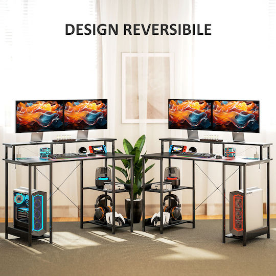 Computer Office Wooden Black with Metal Legs, LED & USB ports 120x50cm