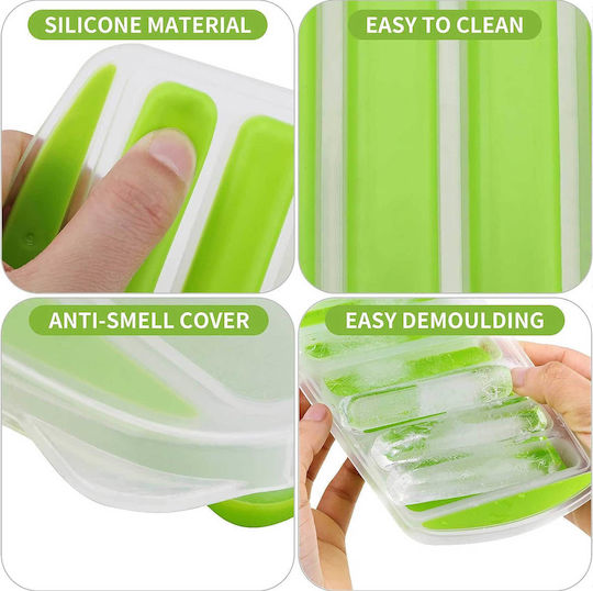 Silicone Ice Cube Tray with Lid Orange 3 Pieces