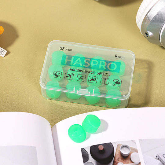 Haspro Moldable Copii Protecții auditive din Silicon în culoarea Verde 2buc