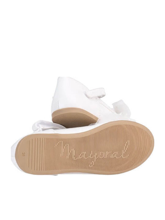 Kids Leather Ballerinas with Hoop & Loop Closure White