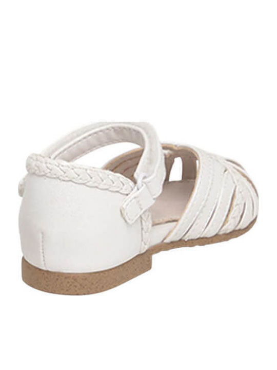 Kids Leather Ballerinas with Hoop & Loop Closure White
