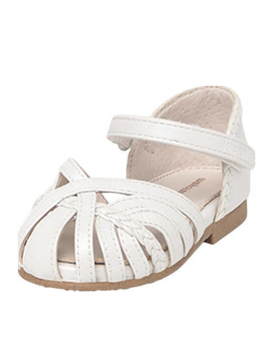 Kids Leather Ballerinas with Hoop & Loop Closure White