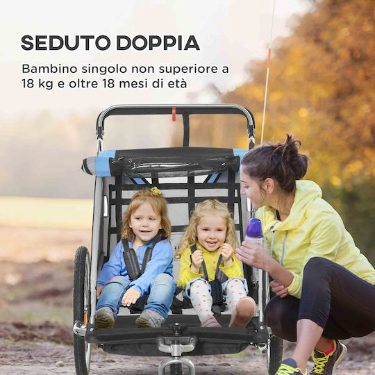 Homcom Fahrradanhänger Kinderwagen 2 in 1 Gurt Taschen Fahne Blau 440-026bu