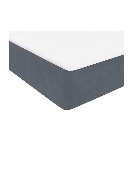 Pat Dublu Tapitat cu Material Gri Închis cu Plăci și Saltea 160x210cm