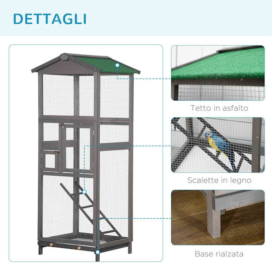 Pawhut Ξύλινο Κλουβί Πτηνών 10εκ. Γκρι