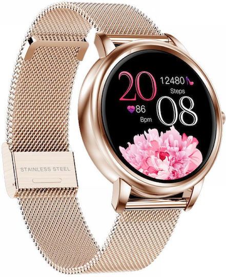 Kingwear MK20 Stainless Steel Smartwatch με SIM και Παλμογράφο (Μπεζ)