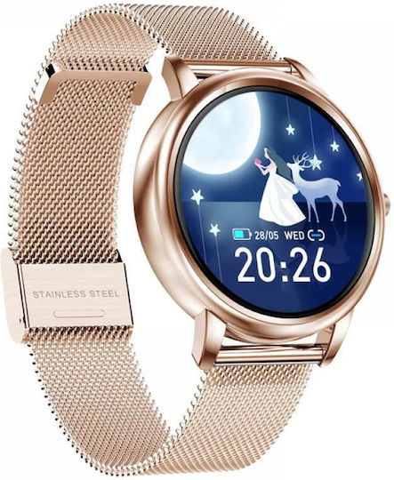 Kingwear MK20 Stainless Steel Smartwatch με SIM και Παλμογράφο (Μπεζ)