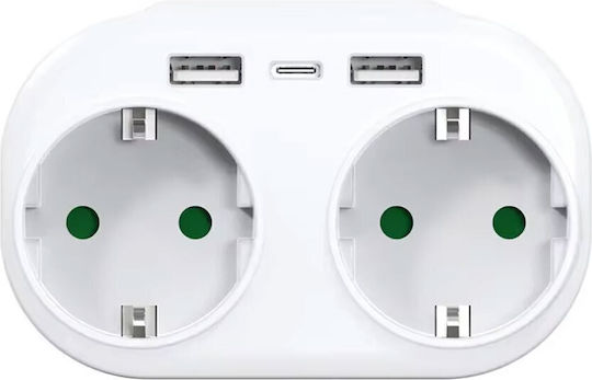 Power Socket with 4 USB Ports White 1pcs