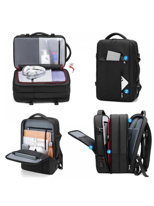 Rucsac Multifuncțional Minglu Compatibil cu Laptop de 17 inci Tabletă de 7,9 inci Extensibil 20-39l Port USB Impermeabil Unisex Spațios Husă de Ploaie Inclusă Negru