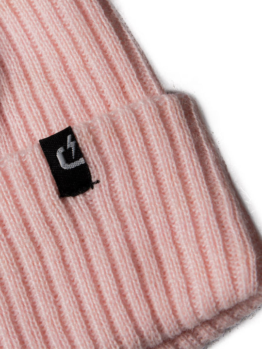 Beanie Γυναικείος Σκούφος με Rib Πλέξη σε Ροζ χρώμα