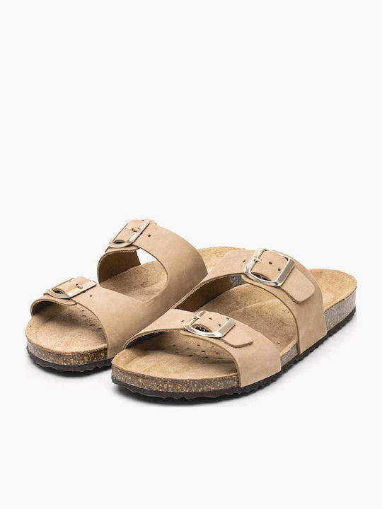 D.brionia Leather Women's Flat Sandals in Beige Color
