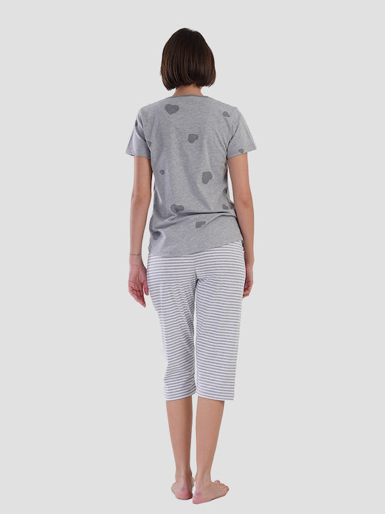 Vienetta Secret Sommer Damen Pyjama-Set Grey Melange