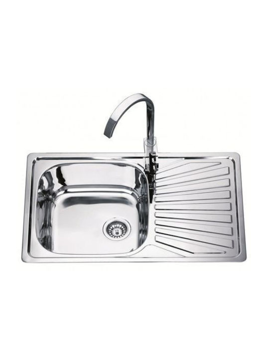 Inter Ceramic Kitchen Sink Right Countertop Built-in Complete Installation Set Siphon 80x50x18cm + Titania Iris Mixer Household
