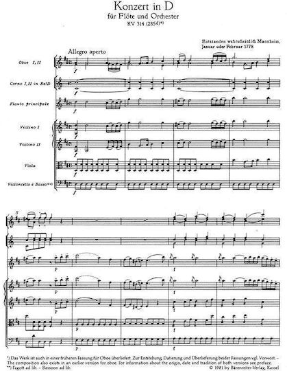 Mozart Concerto In D Major Flute Kv 314 Pocket Score