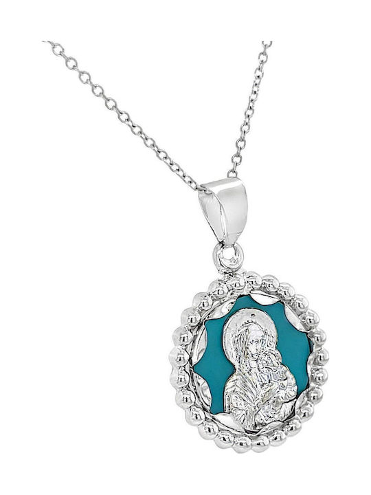 Xryseio Anhänger Kinder Amulett mit der Jungfrau Maria aus Weißgold 9K FL1174