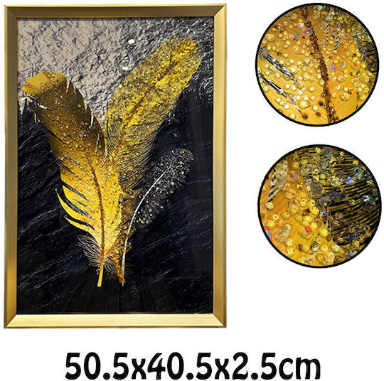 Design Pânză cu Ramă Aurie și Pietre Tip Diamant Embosate 50.5x40.5x2.5cm