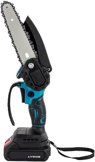 Elektrische Mini-Kettensäge 4-Zoll-Klinge 2 Akkus 48V Zubehörkoffer Schwarz-Blau