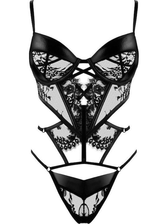Beauty Night Leonela Sexy Κορμάκι με Δαντέλα Μαύρο
